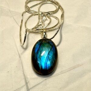 Stunning Blue Flash Labradorite stone on sterling chain.